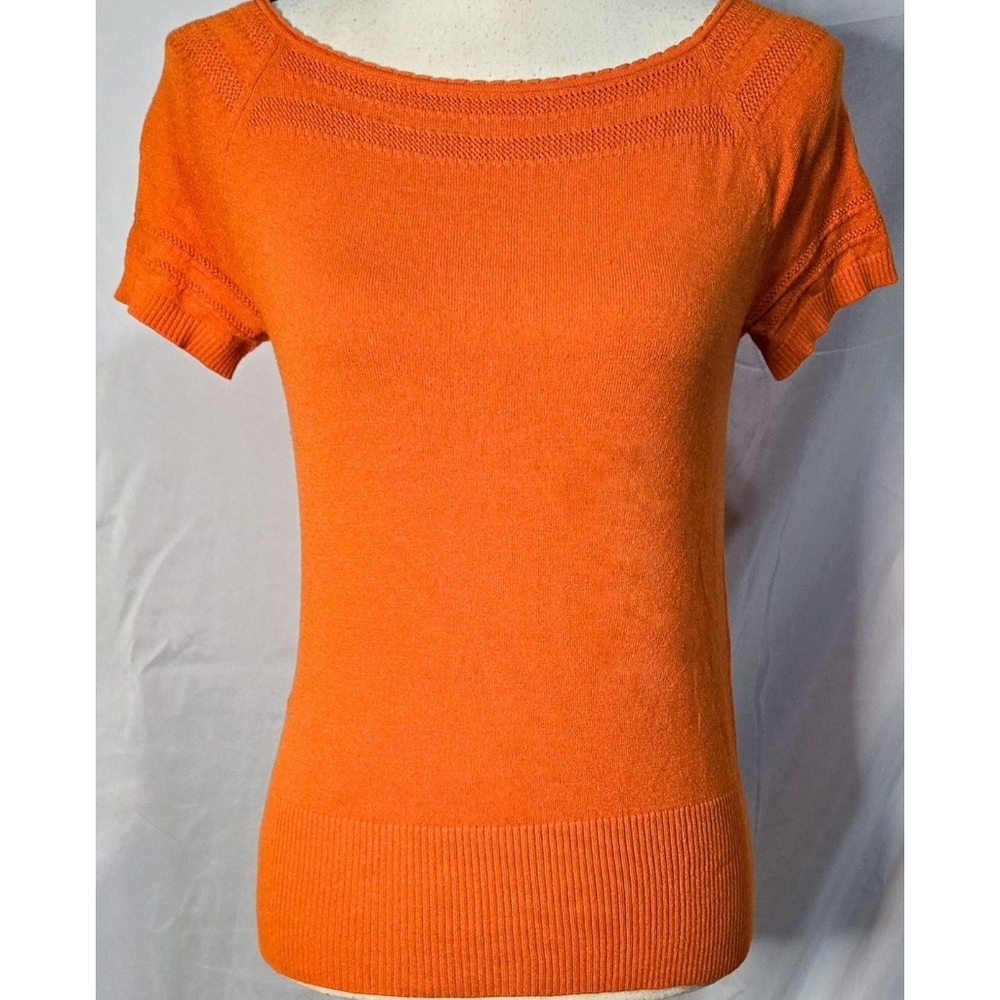 Ann Taylor Knit Top Shirt Short Sleeve Orange Retro